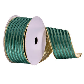 2.5" x 10 Yards Green Stripe Gold Back Wired Ribbon