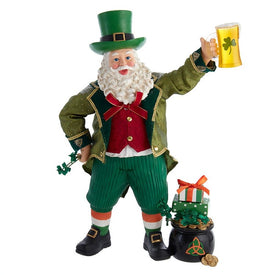12" Musical Fabriche Irish Santa with Beer and Pot Of Gold