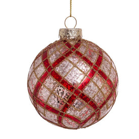 80MM Silver with Gold and Red Plaid Glass Ball Ornaments Set of 6
