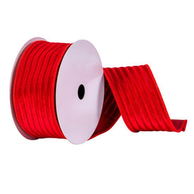 2.5" x 10 Yards Red Stripe Mesh/Velvet Wired Ribbon