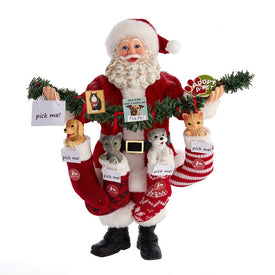10.5" Fabriche Santa with Adopt-A-Pet Garland and Pets in Stockings