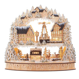 16" Battery-Operated Light-Up Wooden Village with Motion