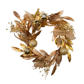 20" Gold Wreath with Balls and Bows