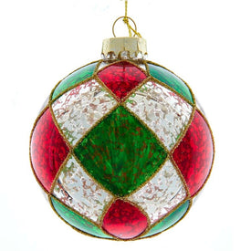 80MM Red, Green, and Silver Checker Glass Ball Ornaments Set of 6
