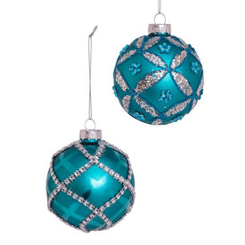 80MM Teal Glass Ball Ornaments Set of 6