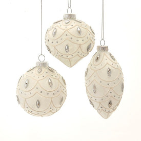 80MM White Glass Ball, Finial, and Onion Ornaments Set of 3