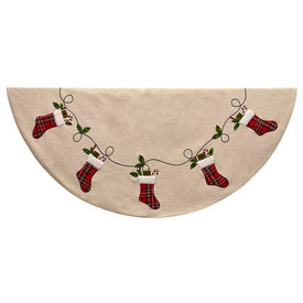 54" Ivory, Red and Green Natural Patchwork Tree Skirt