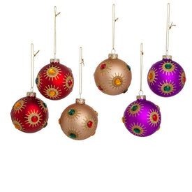 80MM Red, Gold, and Purple Glass Ball Ornaments Set of 6