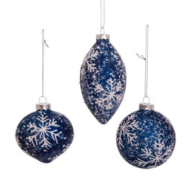 80MM Glass Ball, Onion, and Teardrop Ornaments with Snowflake Set of 3