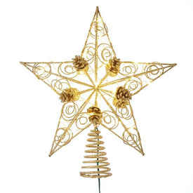 11.75" Gold Star Tree Topper, 30 LED Fairy Lights Warm White, Electric Plug