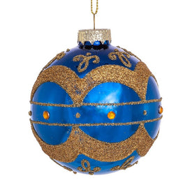 80MM Shiny Navy Blue Glass Ball Ornaments with Gold Set of 6