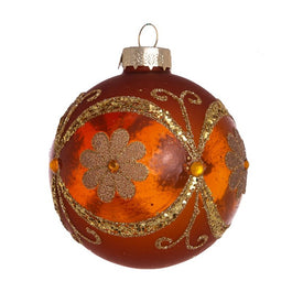 80MM Matte and Shiny Copper Glass Ball Ornaments with Gold Set of 6