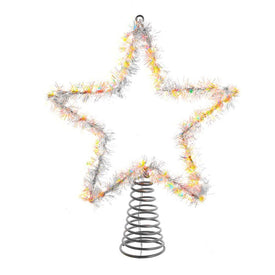 12.2" Tinsel Star Tree Topper with Warm White LED Lights