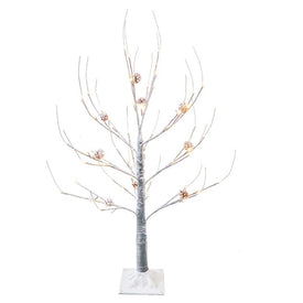 3-Foot Warm White LED Flocked Brown Twig Tree with Pine Cones