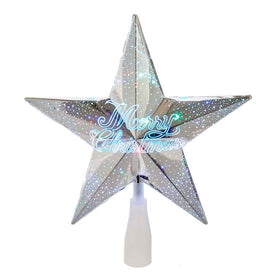 10" 18-Light Merry Christmas Silver Star Tree Topper