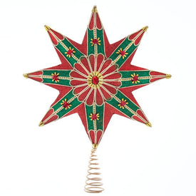16" Eight-Point Red, Green, and Gold Traditional Star Tree Topper