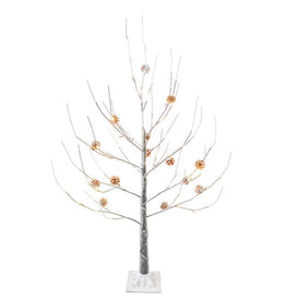 4-Foot Warm White LED Flocked Brown Twig Tree with Pine Cones
