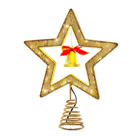 12" 45-Light Gold Star Tree Topper with Bell