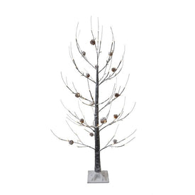 5-Foot Warm White LED Flocked Brown Twig Tree with Pine Cones