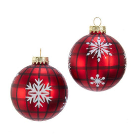 80mm Red Plaid with Snowflakes Ball Ornaments Set of 6