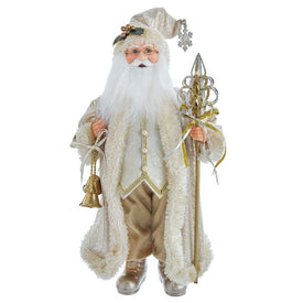 17" Light Gold Santa with Staff and Bells