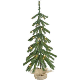 Artificial Tree Downswept Farmhouse Fir In Burlap Bag Warm White Lights 3H Feet Green Christmas