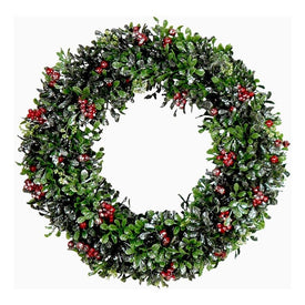 Artificial Wreath Boxwood with Berries Wreath 20DIA Inch Green Christmas