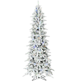 7.5' Pre-Lit Flocked Mountain Pine Slim Christmas Tree with Multi-Color LED Lights and Remote