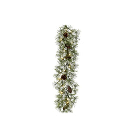 9' Artificial Pine Garland with Pine Cones and Warm White Battery-Operated LED Lights