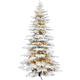 Artificial Tree Pine Valley Flocked Clear Lights Easy Connect 9H Feet Snow Christmas