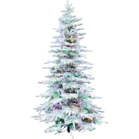 6.5' Pre-Lit Flocked White Pine Slim Artificial Christmas Tree with Multi-Color/Clear LED Lights and Remote