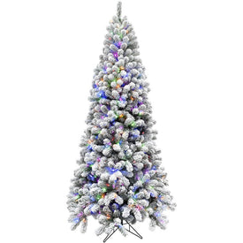 Artificial Tree Alaskan Flocked Multicolored Lights EZ Connect 9H Feet Snow Christmas