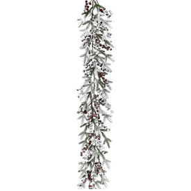 Garland Flocked Pine with Red Berries 9L Feet Frosted