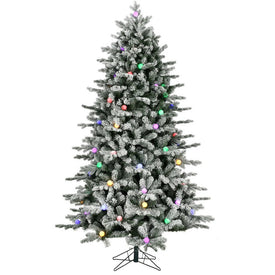 Artificial Tree White Tail Full Flocked Multicolored Lights 7.5H Feet Snow Christmas