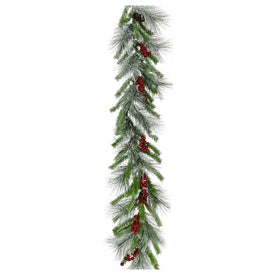 Garland Lightly Flocked Pine with Red Berries and Pinecones 9L Feet Green