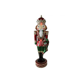 22" Musical Christmas Nutcracker Soldier Statue with Multi-Color LED Lights and Metallic Finish