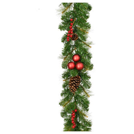 Garland Joyful with Berries Pinecones and Ornaments 9L Feet Green/Red
