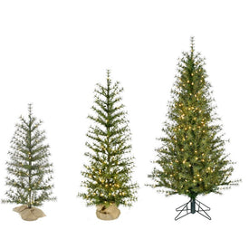 3' , 4' , and 5' Pre-Lit Farmhouse Fir Christmas Trees with Warm White LED Lights Set of 3