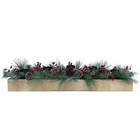 Candle Holder Mixed Pine Pinecone Snowy 5 Holders in Wood Box Style 2 42L Inch Snow 42 Inch