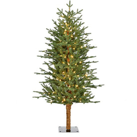 4' Pre-Lit Green Alpine Artificial Accent Tree with Warm White LED Lights