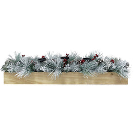 Candle Holder Red Berry Pinecone Snowy 5 Holders in Wood Box 42L Inch Snow 42 Inch