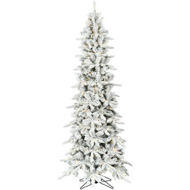 6.5' Pre-Lit Flocked White Pine Slim Artificial Christmas Tree with Clear LED Lights