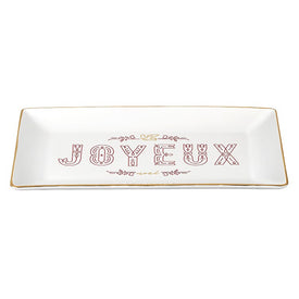 Noel Collection: Rectangular Hostess Tray - White with Applique & Gold Rim