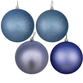 10" Periwinkle Four-Finish Assorted Ball Ornaments with Drilled Caps 4 Per Bag