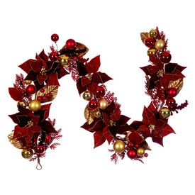 6' Unlit Artificial Red Poinsettia Decorative Garland