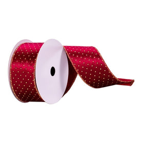 2.5" x 10 Yards Burgundy with Gold Dots Ribbon