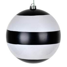 8" Black-White Striped Shiny Ball Ornaments 2 Per Bag