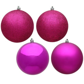 12" Fuchsia Four-Finish Assorted Ball Ornaments 4 Per Bag