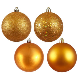 10" Antique Gold Four-Finish Assorted Ball Ornaments with Drilled Caps 4 Per Bag