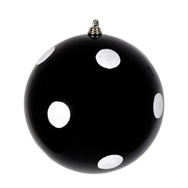 6" Black Candy Ball Ornaments with White Dots 4 Per Bag